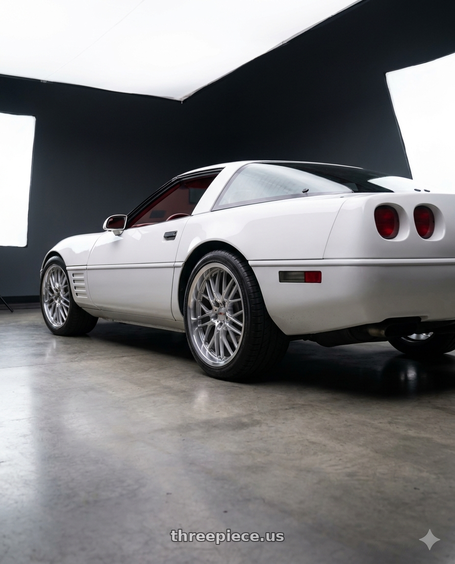 1994 chevrolet corvette with Cray EAGLE 5X120.65 18X9 +50 SILVER W/ MIRROR CUT FACE & LIP wheels rear three quarter view square tires