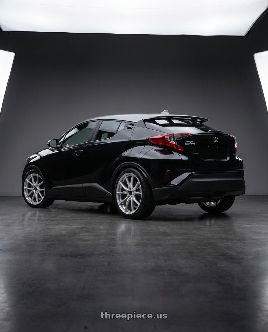 2021 Toyota CHR with Advanti Racing 80S Hybris 5X112 18x8 +45 Silver with Machined Face wheels rear three quarter view square tires