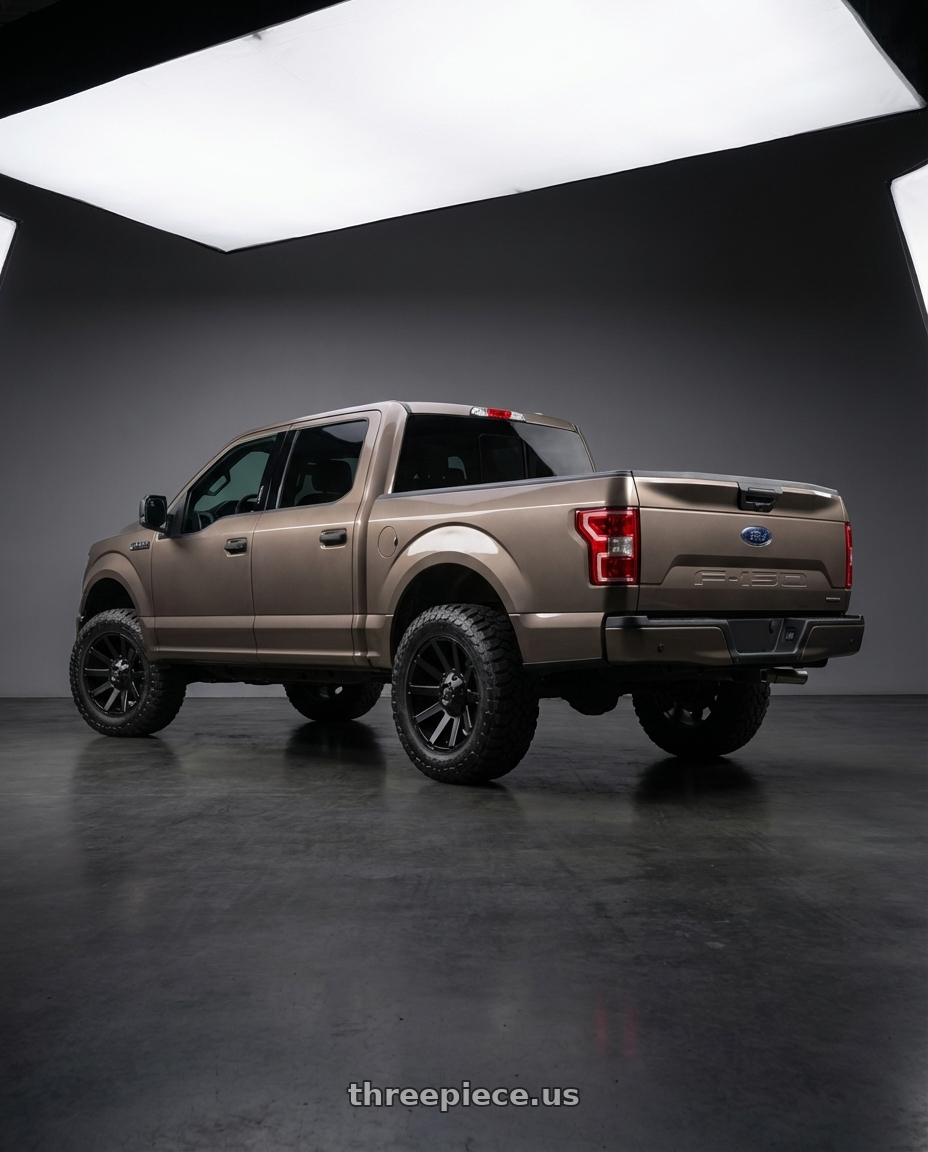 2019 Ford F-150 with Fuel 1PC D437 CONTRA 6X135/6X139.7 20X10 -19 SATIN BLACK wheels rear three quarter view meaty tires
