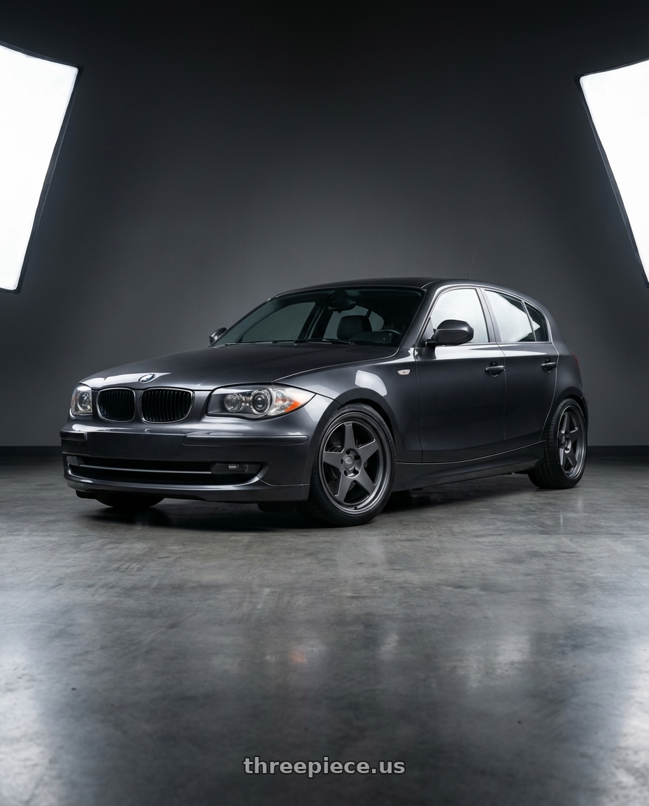 2012 BMW 1 Series E82 with Kansei K12G KNP 5X120 18x10.5 12 Gunmetal wheels front three quarter view lowered stance