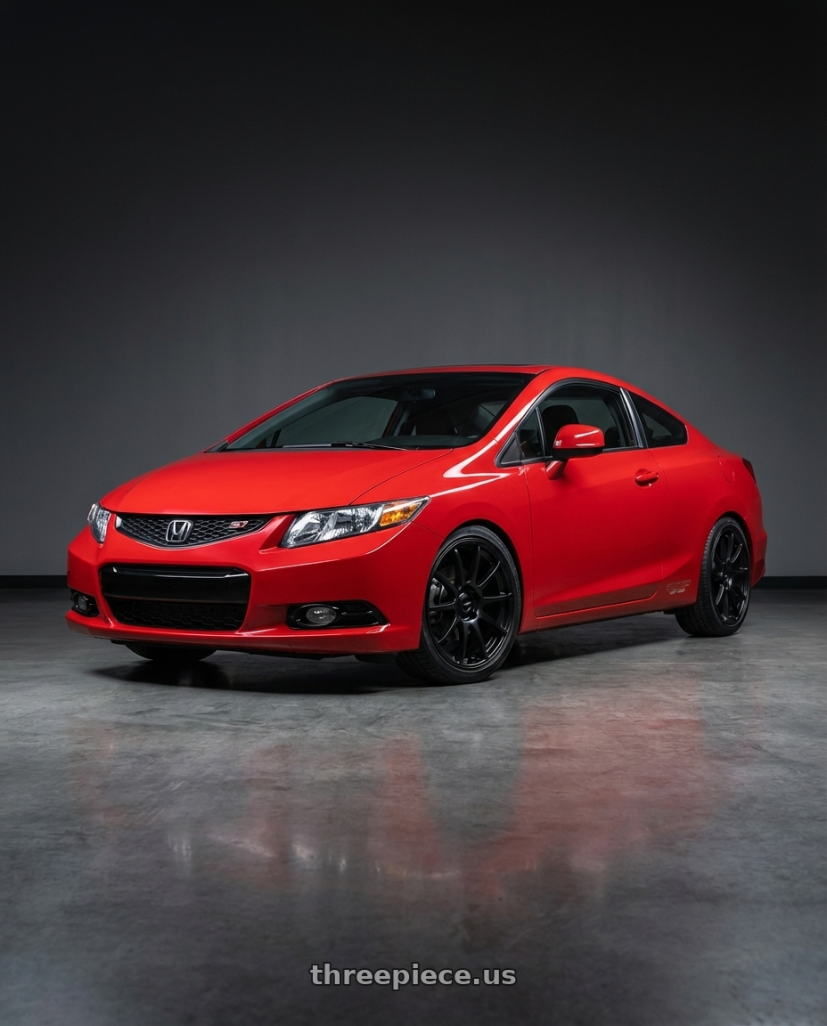 2011 Honda Civic Si with Ssr Gtv02 5x114.3 17x8+45  FLAT BLACK wheels front three quarter view lowered stance