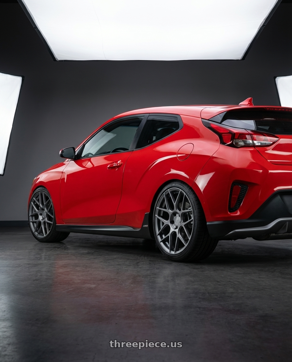 2022 Hyundai Veloster N with Aodhan AFF2 5x114.3 19x9.5+35 Matte Gray wheels rear three quarter view square tires