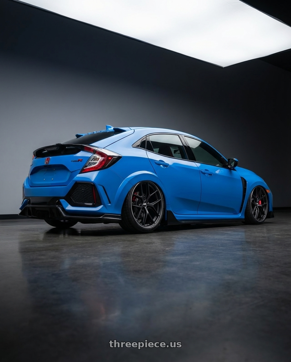 2020 Honda Civic Type R with BBS CC-R 5x120 19x9.0+26 Satin Black wheels rear three quarter view slight stretch tires