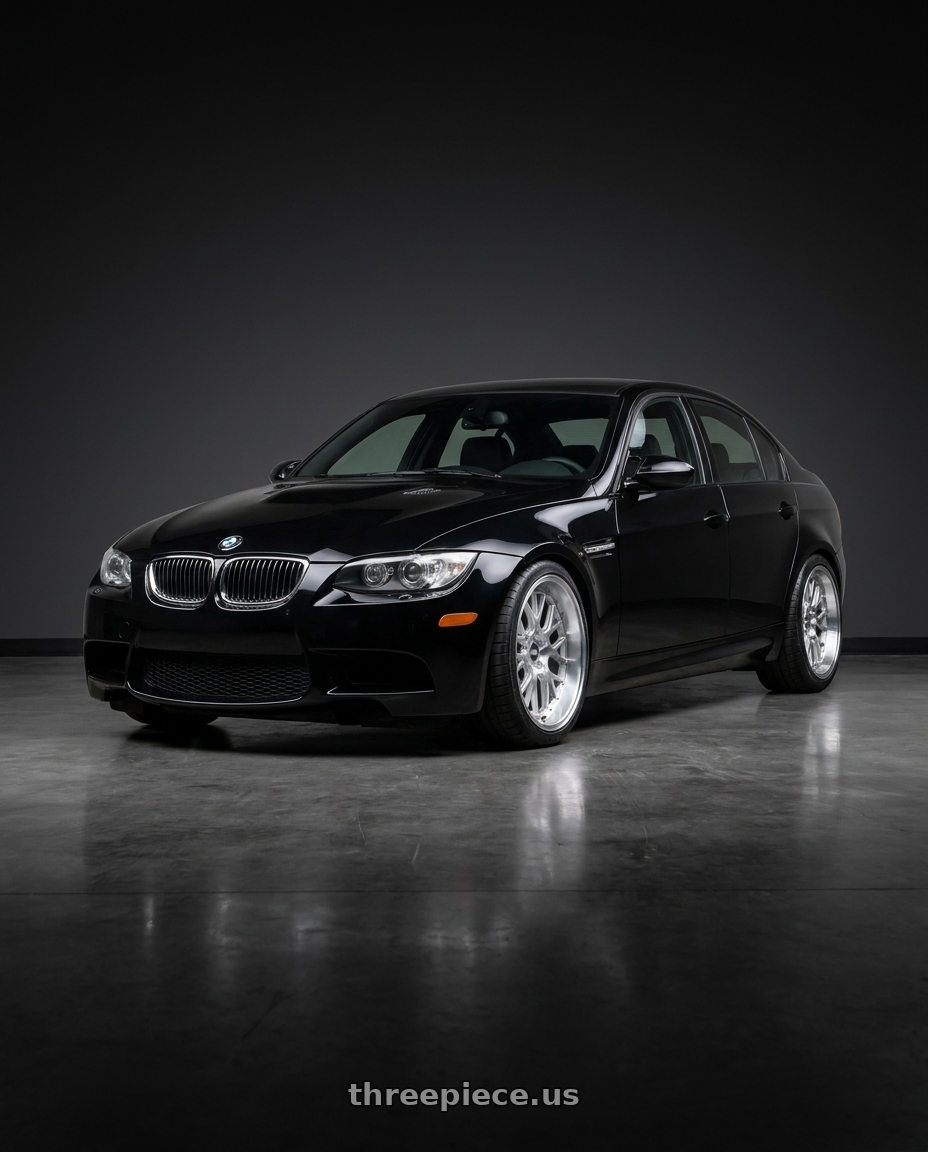 2010 BMW M3 with ESR Wheels CS SERIES CS11 5x120 18x10.5 +22 Hyper Silver wheels front three quarter view lowered stance