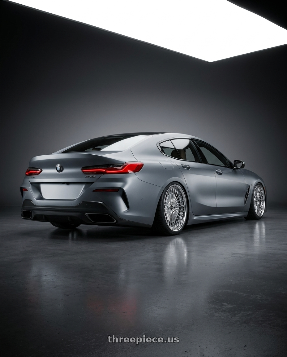 2020 bmw 840i grand coupe with Work Emitz wheels rear three quarter view square tires