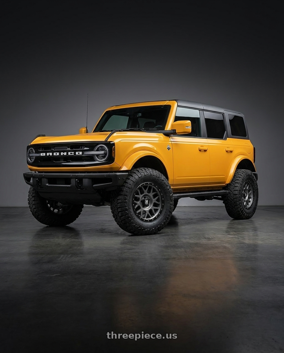 2024 Ford Bronco with XD XD127 BULLY 6X139.7 17X9 -12 MATTE GRAY BLACK RING wheels