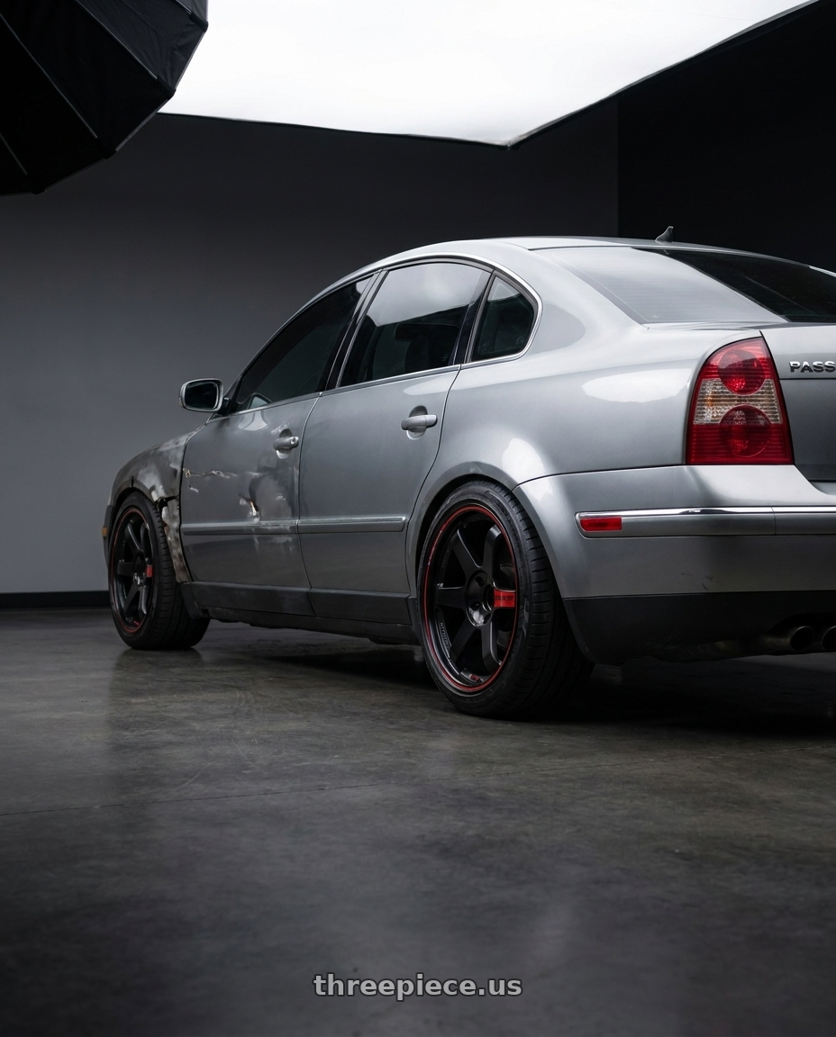 2004 Volkswagen Passat 4 motion with Volk Racing TE37SL BK-II 5x112 19x8.5 +39 PRESSED BLACK / RIM REDOT wheels rear three quarter view slight stretch tires