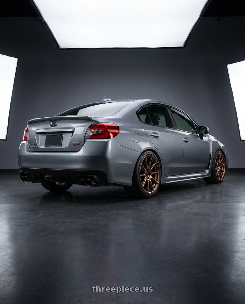 2021 Subaru WRX with Enkei TS10 5x114.3 18x9.5+35 Dia Copper wheels rear three quarter view square tires