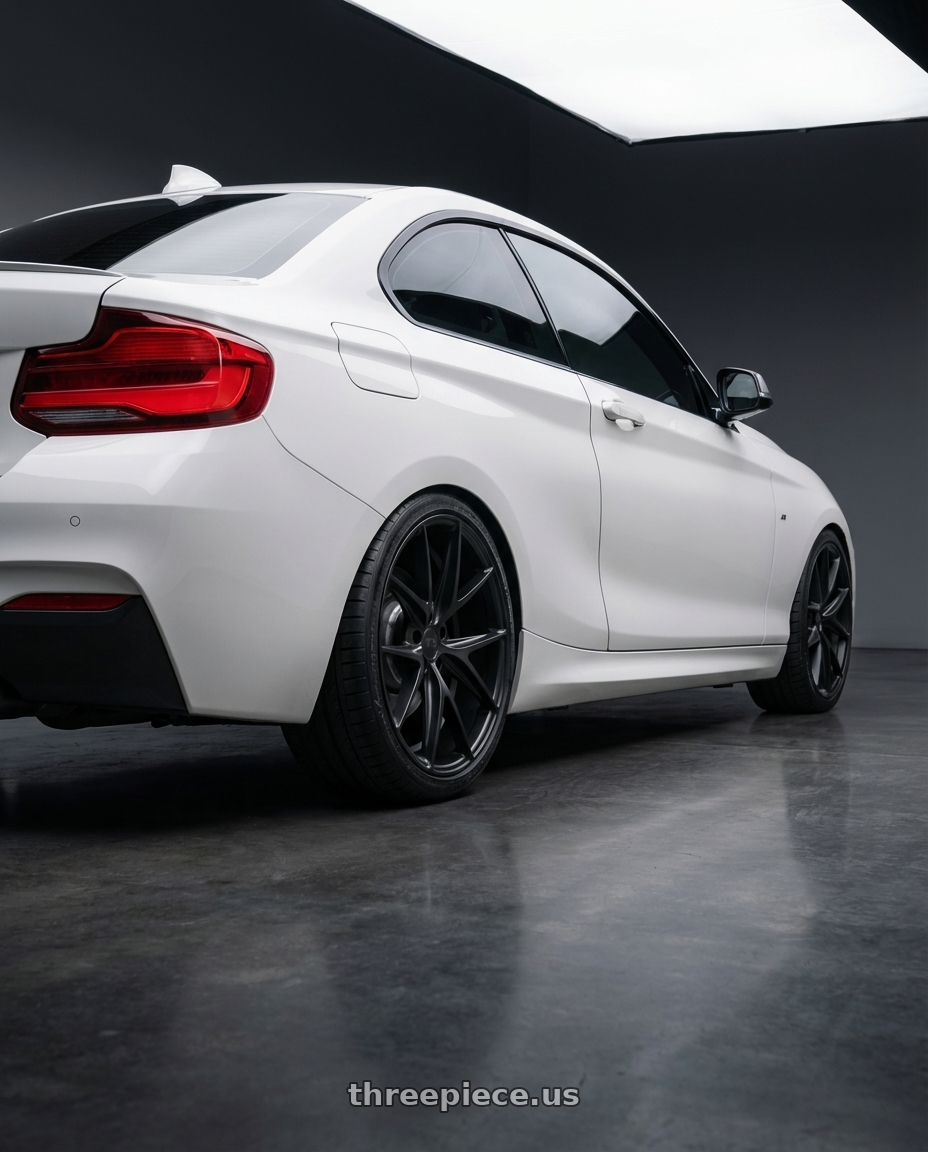 2018 BMW 2 Series F22 with Niche 1PC M117 MISANO 5X120 18X9.5 +40 MATTE BLACK wheels rear three quarter view square tires