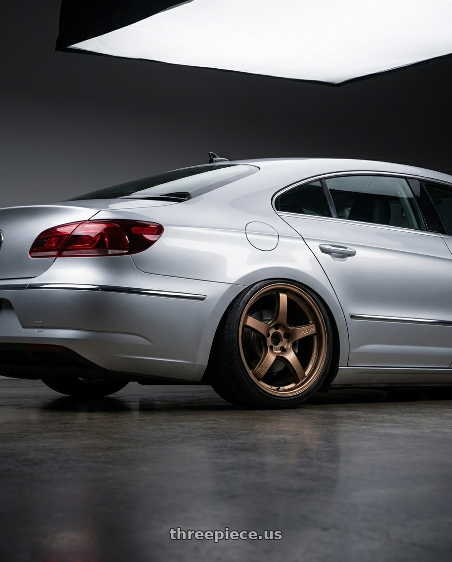 2015 Volkswagen CC with Gram Lights 57CR 5x112 19x9.5+25 Bronze II wheels rear three quarter view slight stretch tires