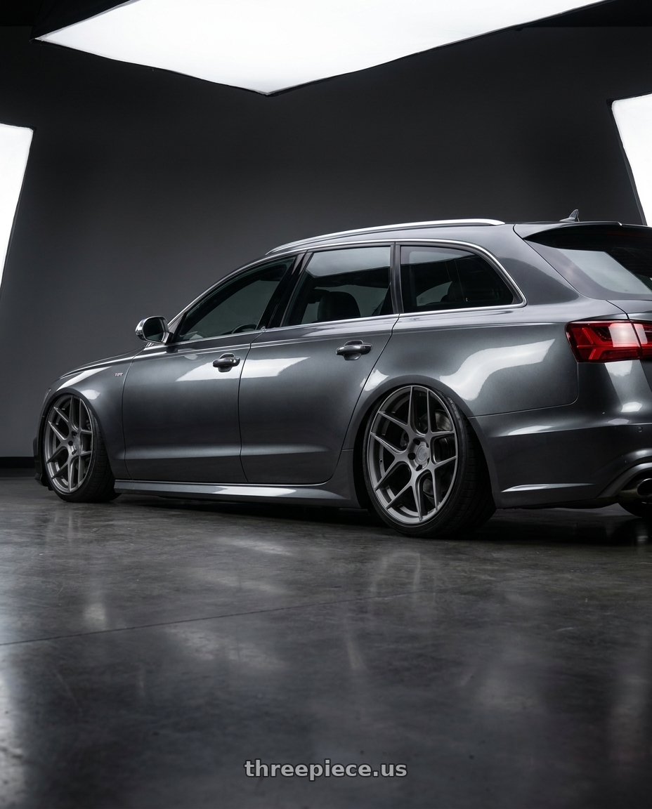 2016 Audi S6 C7 with Aodhan AFF2 5x112 20x9+30 Matte Gray wheels rear three quarter view slight stretch tires