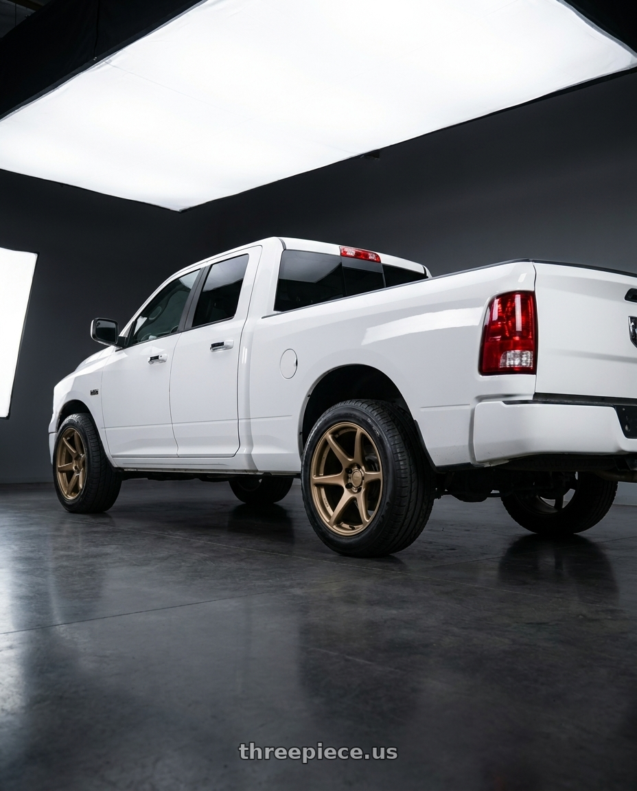 2015 ram 1500 slt quad cab rwd  with Kansei K11B Tandem 5X100 18x9.5 22 Bronze wheels rear three quarter view slight stretch tires