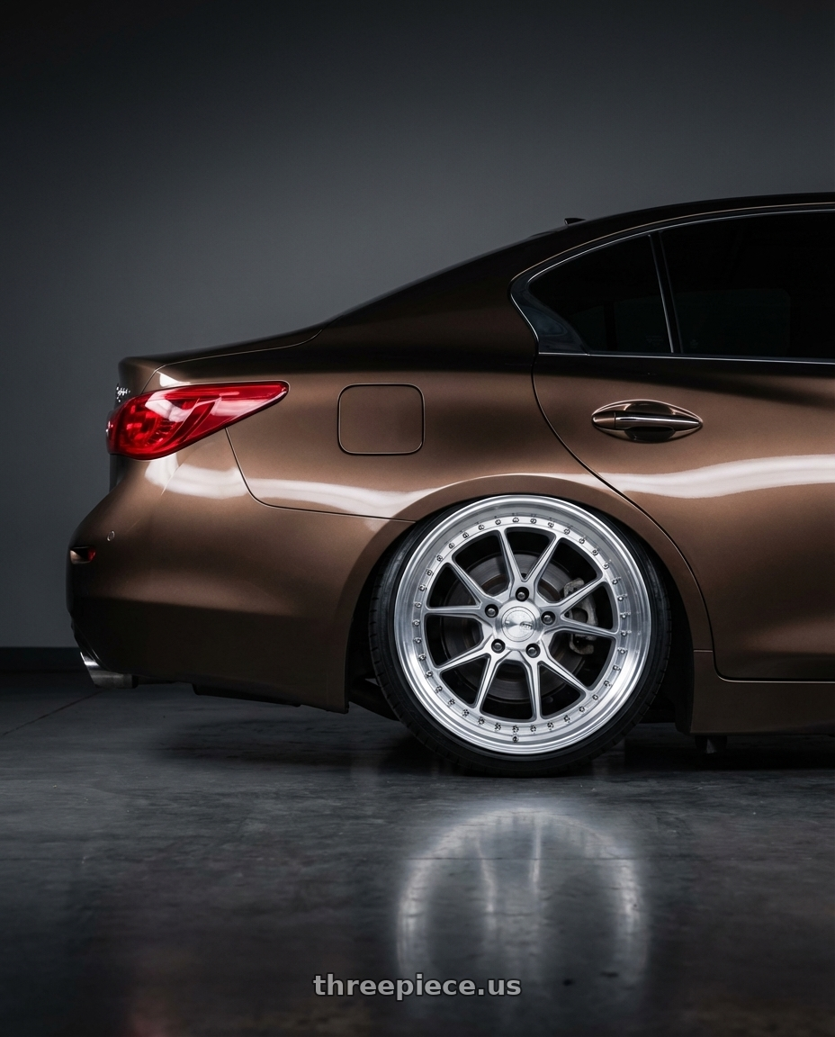 2014 Infiniti q50 chest nut bronze  with Aodhan DS08 5X114.3 19x11+15 Silver w/Machined Face wheels rear three quarter view slight stretch tires