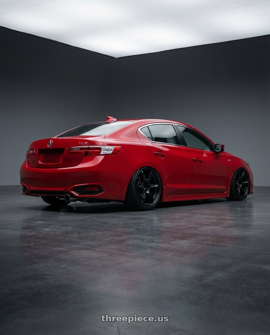 2012 Acura ILX with Advan RGIII 5x114.3 18x10+35 Gloss Black wheels rear three quarter view slight stretch tires