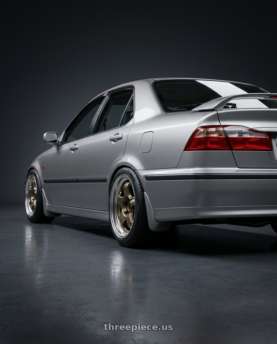 1998 honda torneo with Work Meister S1 2P 4x114.3 15x6.5+45 O Disk Titanium Gold wheels rear three quarter view meaty tires