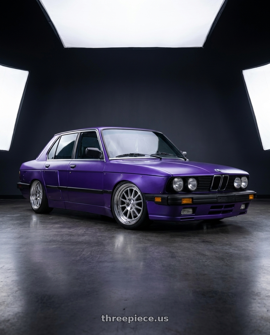 1985 BMW 535i with Work Seeker Fx 5x120 17x9+0 A Disk Matte Silver Polish wheels