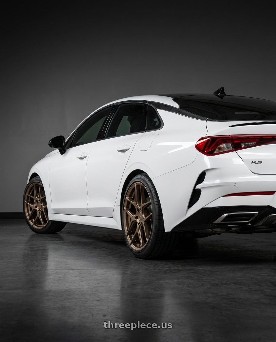 2023 Kia K5 GT with Aodhan AFF2 5x112 19x8.5+35 Matte Bronze wheels rear three quarter view square tires