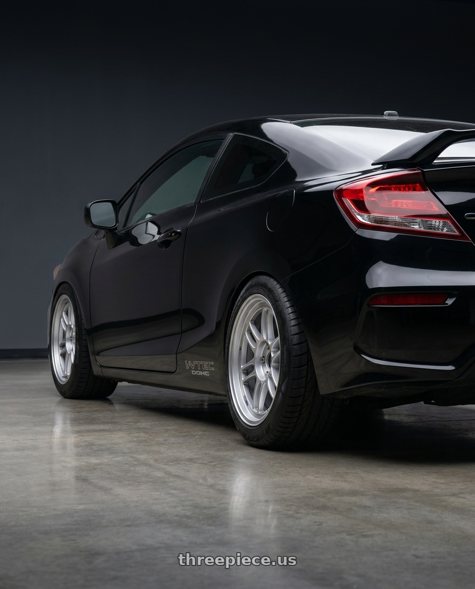 2015 honda civic si with Enkei RPF1 5x114.3 17x9+45 Silver wheels rear three quarter view meaty tires