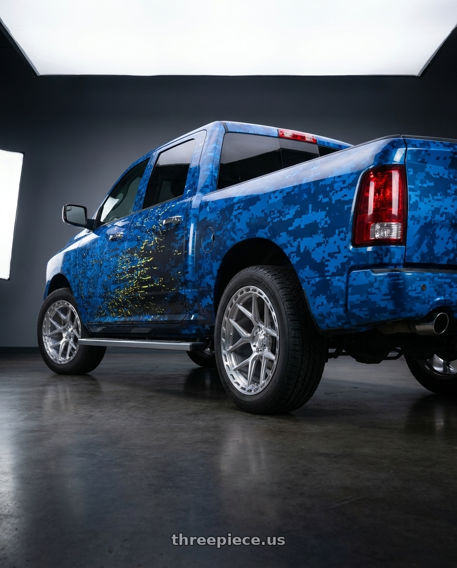 2016 dodge ram 1500 with 4PLAY 4P55 6x135/6x139.7 24x12-44 Brushed wheels rear three quarter view square tires
