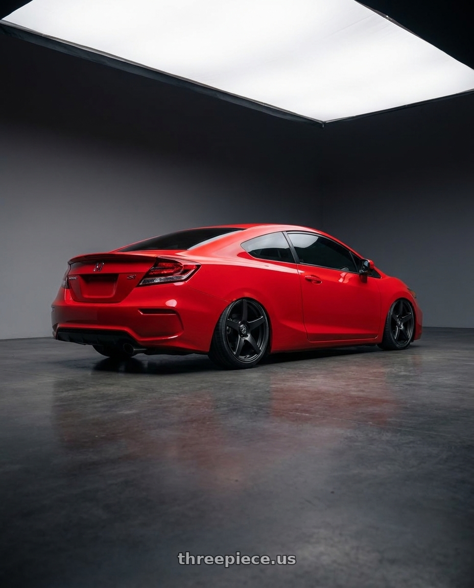 2011 Honda Civic Si with Forgestar CF5 5x114.3 18x9 +35 Satin Black wheels rear three quarter view slight stretch tires