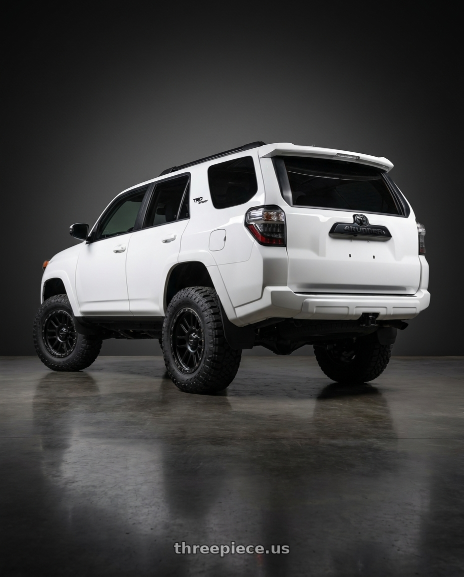 2022 Toyota 4Runner with Vision Off-Road 111 Nemesis 6x139.7 17x9-12 Matte Black wheels rear three quarter view meaty tires