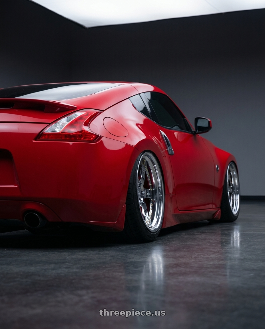2009 Nissan 370z with Heritage Wheel EMPIRE wheels rear three quarter view meaty tires