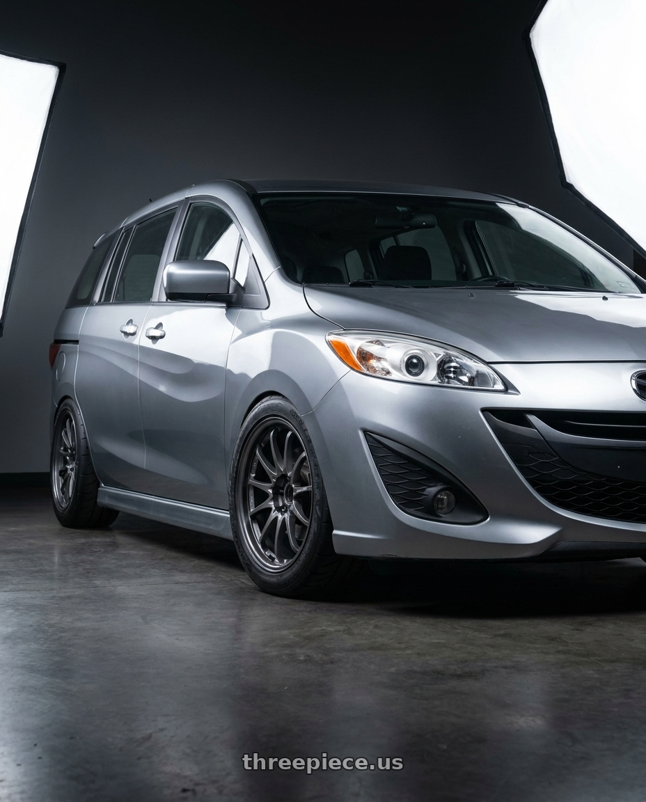 2013 Mazda Mazda5 GT, silbergrau  with Volk Racing CE28N-PLUS M-SPEC 5x112 18x9 +38 BLAST GUNMETAL wheels