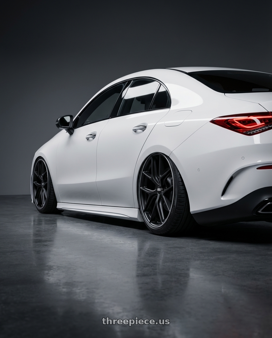 2023 Mercedes-Benz CLA C118 with BBS CC-R 5x112 19x8.0+27 Satin Black wheels rear three quarter view slight stretch tires