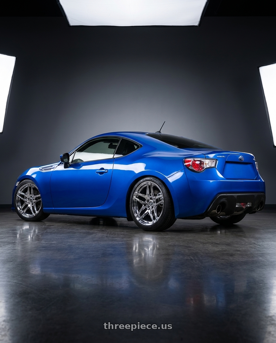 2013 Subaru BRZ with HERITAGE WHEEL EBISU MONOC 5x120 20x9 +25 CHROME wheels rear three quarter view square tires