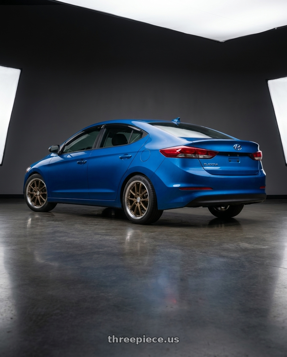 2018 Hyundai ELANTRA with Vors AR5 5x114.3 17x8 +35 Bronze wheels rear three quarter view square tires