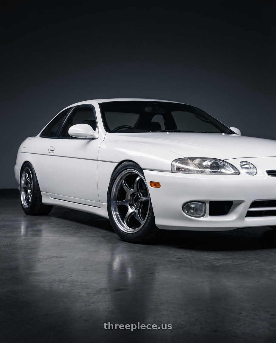 1996 Toyota Soarer with Advan Racing RG-D2 5x114.3 17x8.5 +45 MACHINING & BLACK GUNMETALLIC wheels front three quarter view lowered stance
