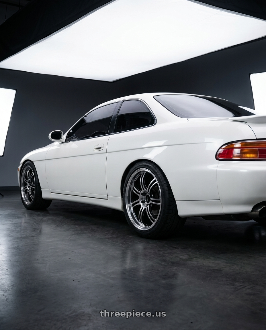 1996 Toyota Soarer with Advan Racing RG-D2 5x114.3 17x8.5 +45 MACHINING & BLACK GUNMETALLIC wheels rear three quarter view meaty tires