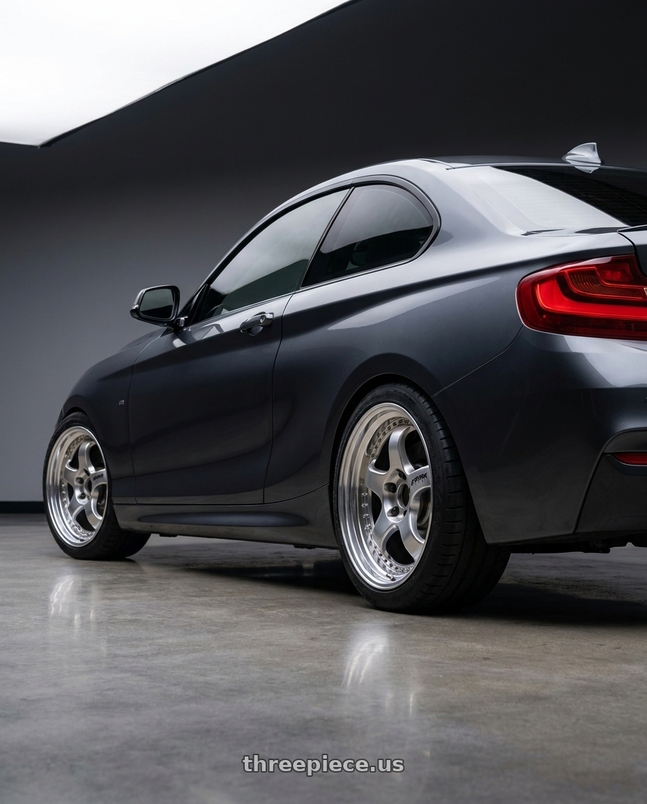 2016 bmw m235i with Work Meister S1 3P 5x120 18x9+48 A Disk Bright Buff Finish wheels rear three quarter view meaty tires