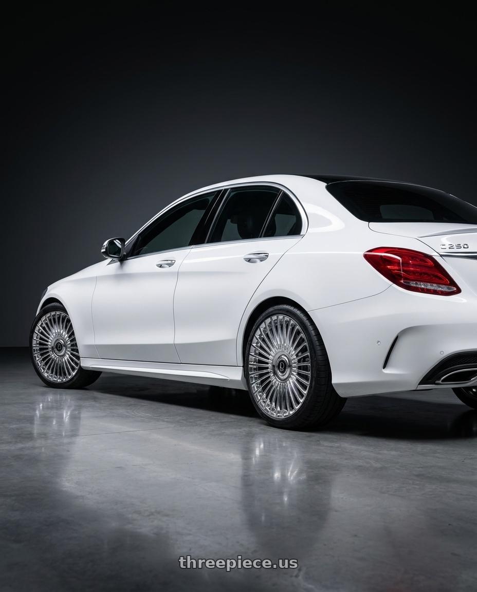 2014 w205 c250 with DOLCE LUXURY TRENTO 5x112/5x120 22x9 +30 Chrome wheels rear three quarter view square tires