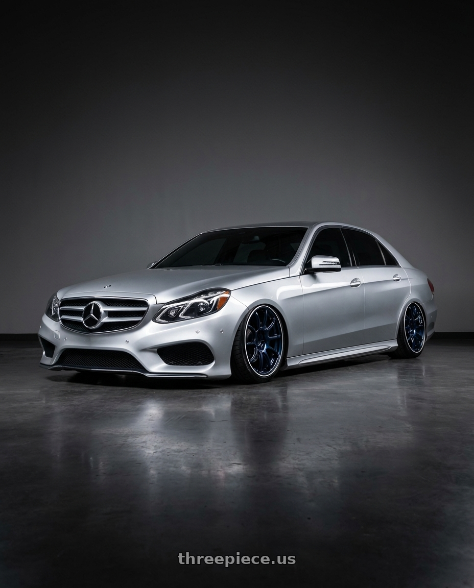 2014 Mercedes Benz E-350 with Advan RZ II 5x112 18x8+42 Racing Indigo Blue and Ring wheels
