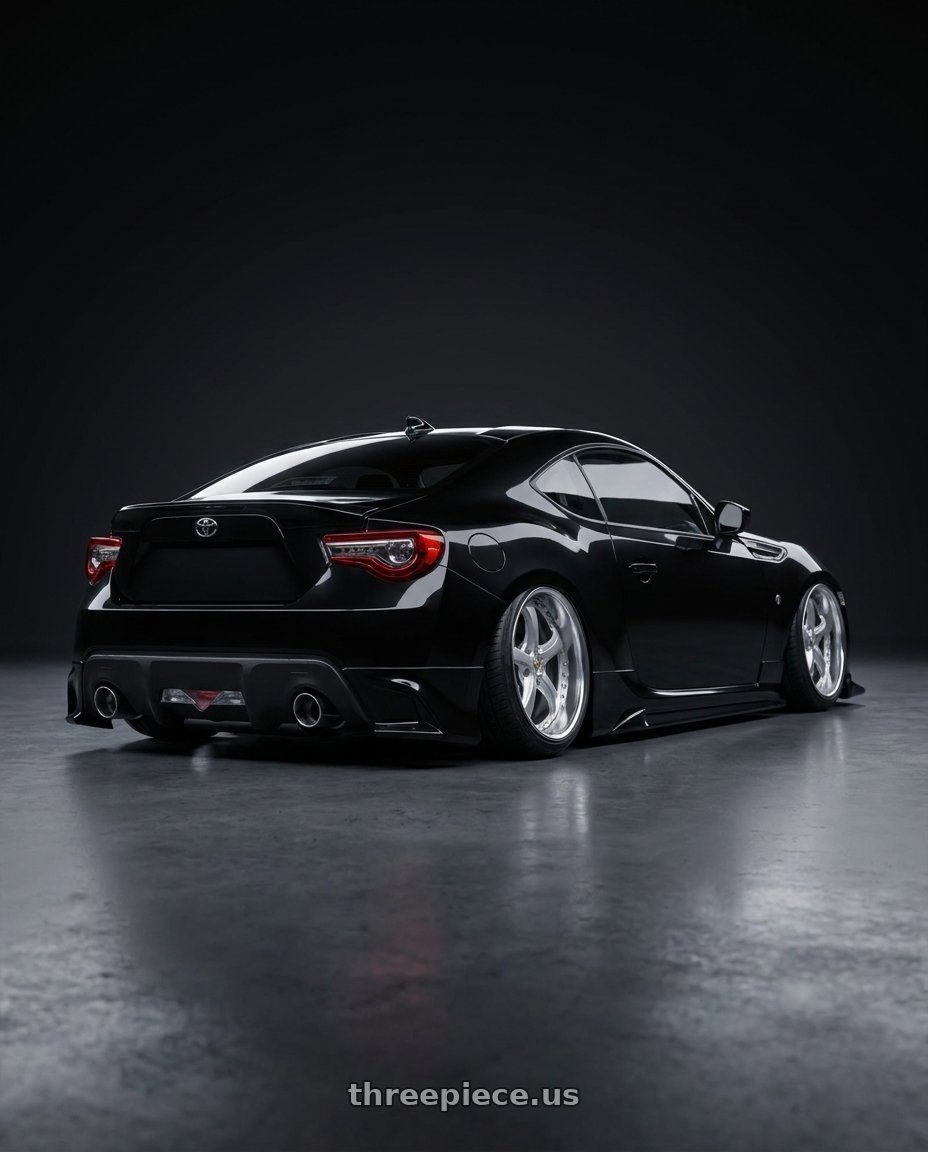 2020 toyota 86 with Work Wheels VS-KF 5x100 18x9+40 Light Grey Silver A Disk FULL REVERSE wheels rear three quarter view slight stretch tires