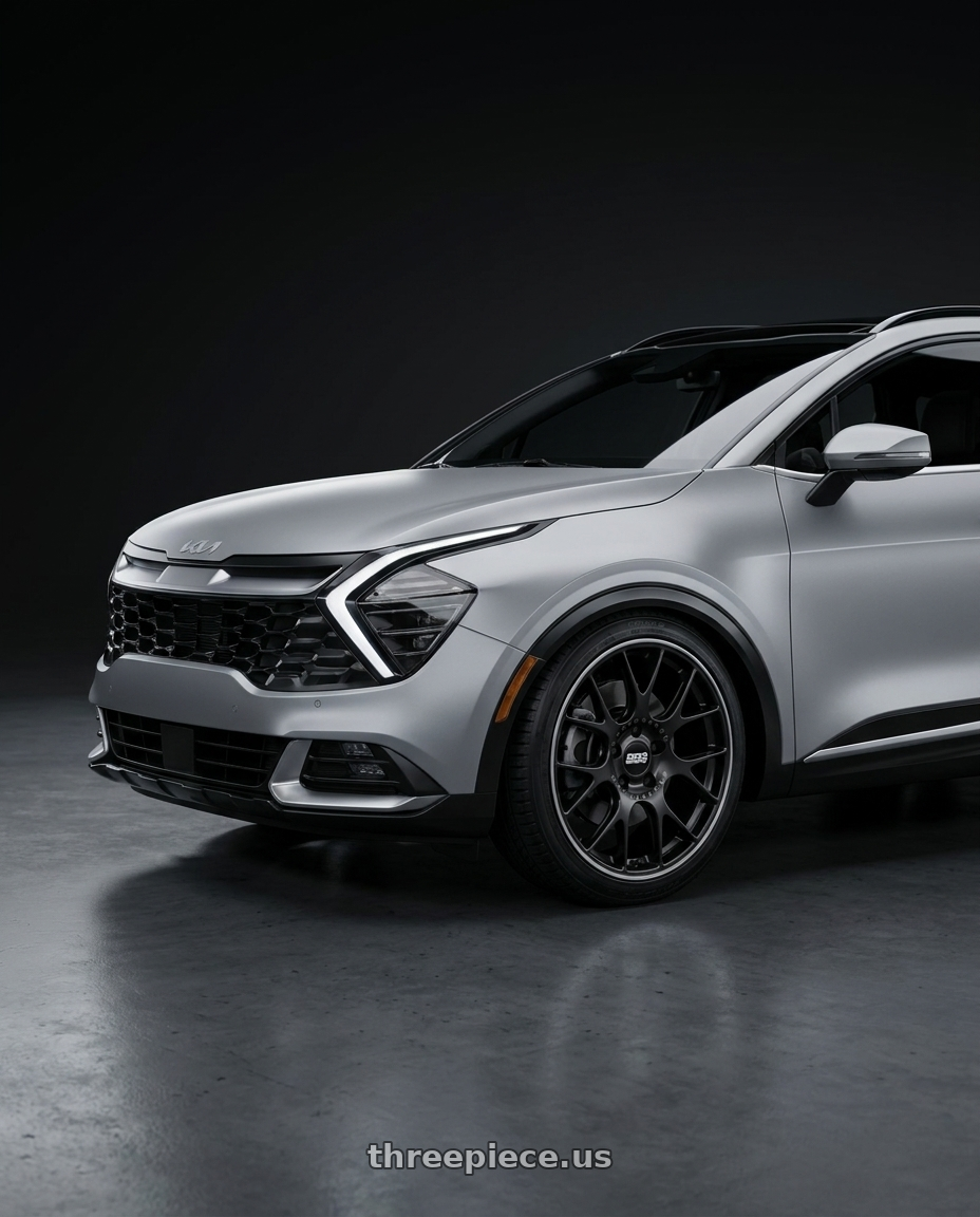 2025 KIA Sportage, Matte Silver with BBS CH-R 5x112 19x8.5 +40 Satin Black Polished Rim Protector wheels