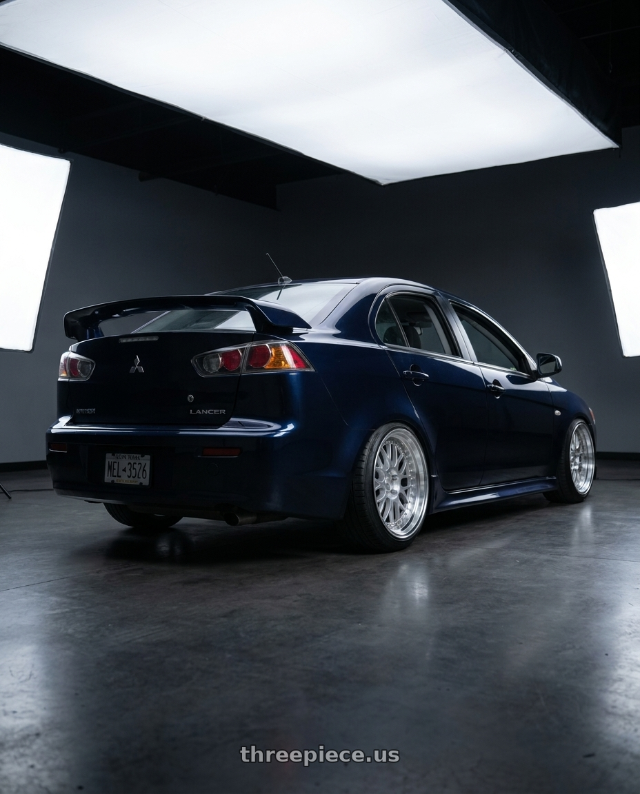 2014 Mitsubishi Lancer Es with ESR Wheels SR SERIES SR01 5x114.3 18x8.5 +30 Hyper Silver wheels rear three quarter view extreme stretch tires