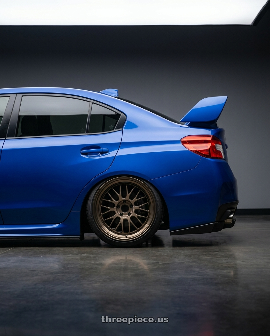 2013 Subaru WRX STI with Volk Racing 21A 5x114.3 18X8.5+34  Bronze wheels rear three quarter view slight stretch tires