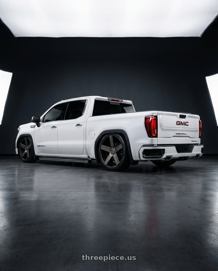 2023 GMC SIERRA 1500 Denali  with DUB 1PC S116 BALLER 6X139.7 26X10 +20 MATTE BLACK DOUBLE DARK TINT wheels rear three quarter view slight stretch tires