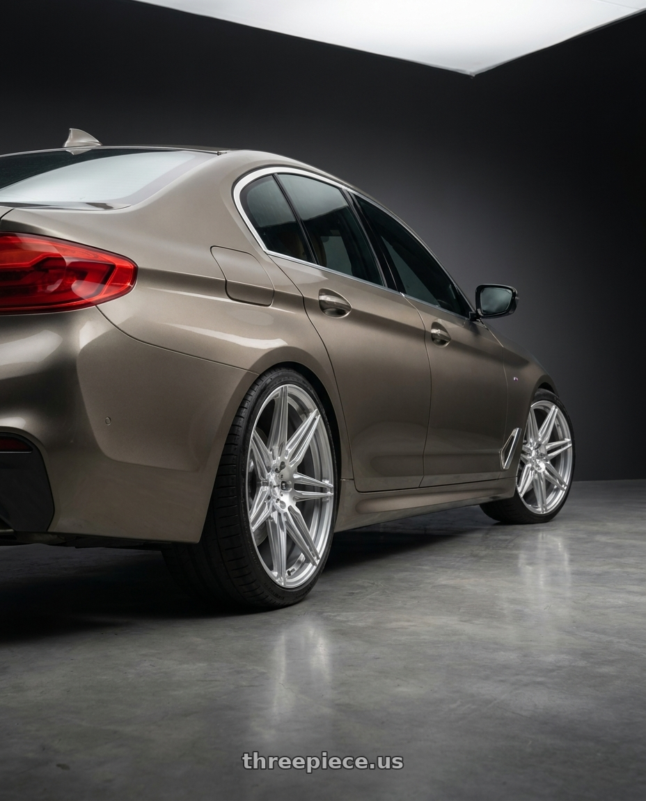 2017 bmw 520d m power with ADV.1 ADV08 5x112 22x9 +30 Platinum wheels rear three quarter view square tires