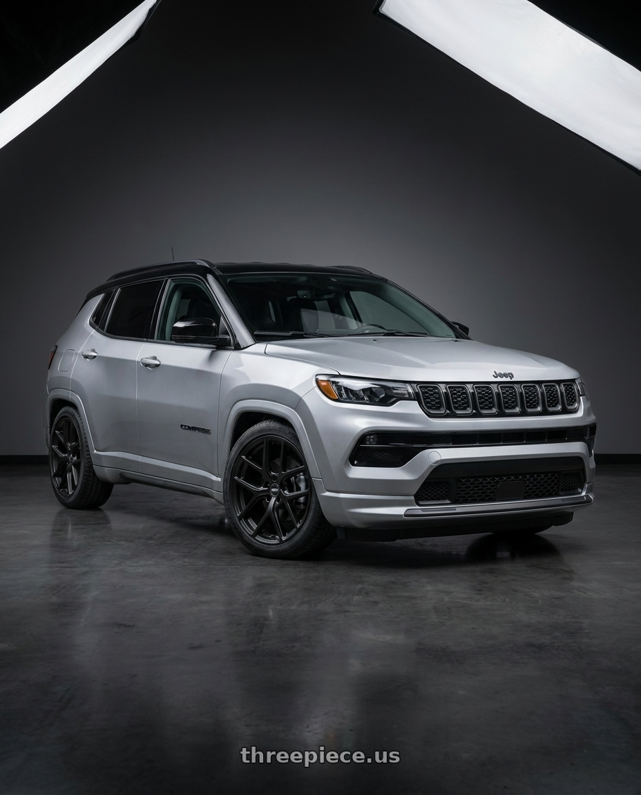 2022 Jeep Compass with ESR Wheels FORGETECH SERIES RF2 5x110 18x8.5 +30 Matte Black wheels front three quarter view stock stance