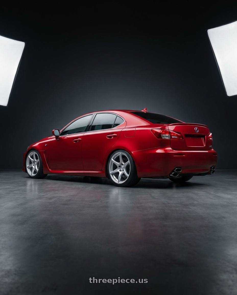 2012 Lexus IS-F with Kansei K11S Tandem 5x114.3 19x10.5 12 Hyper Silver wheels rear three quarter view square tires