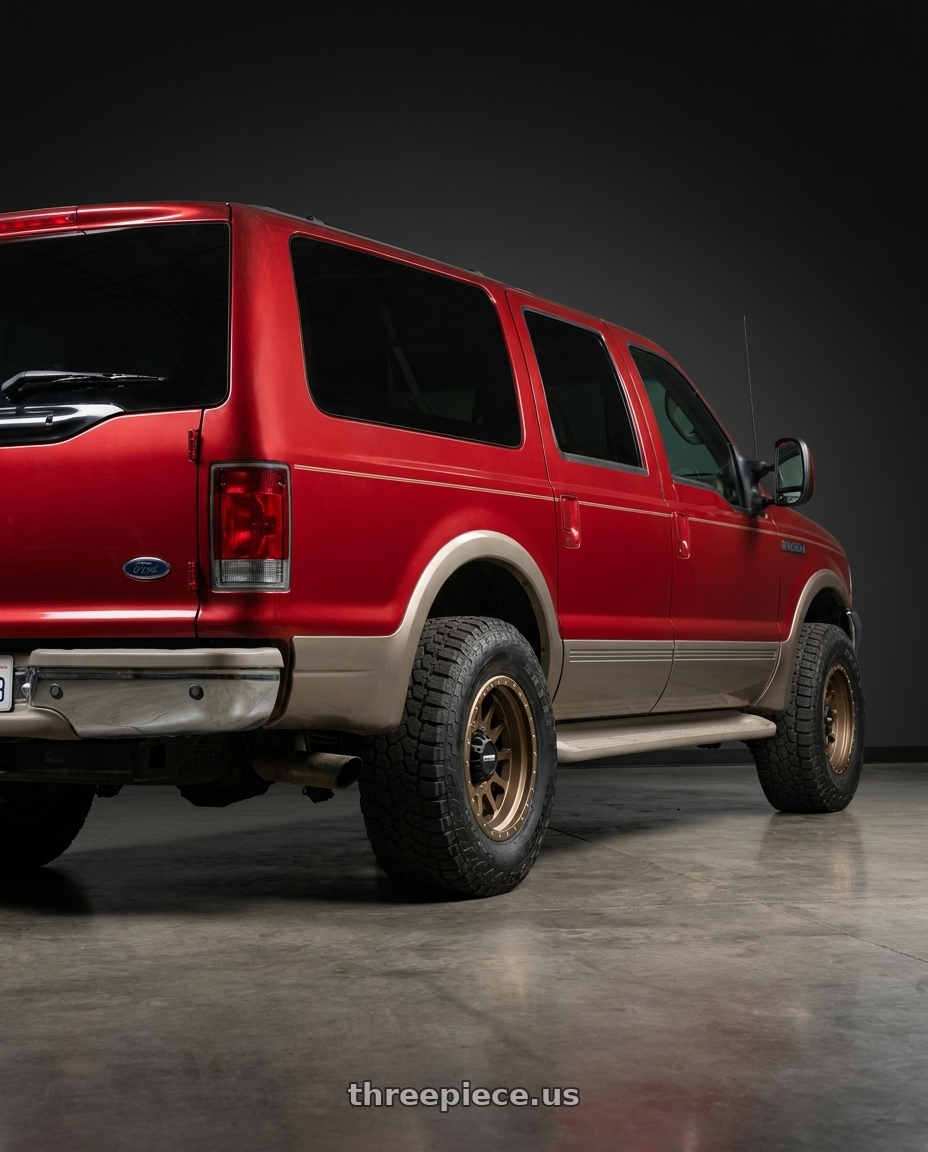 2002 ford excursion with Method MR605 NV 20x10 -24mm Offset 8x6.5 121.3mm CB Method Bronze Wheel - MR60521080924N wheels rear three quarter view meaty tires