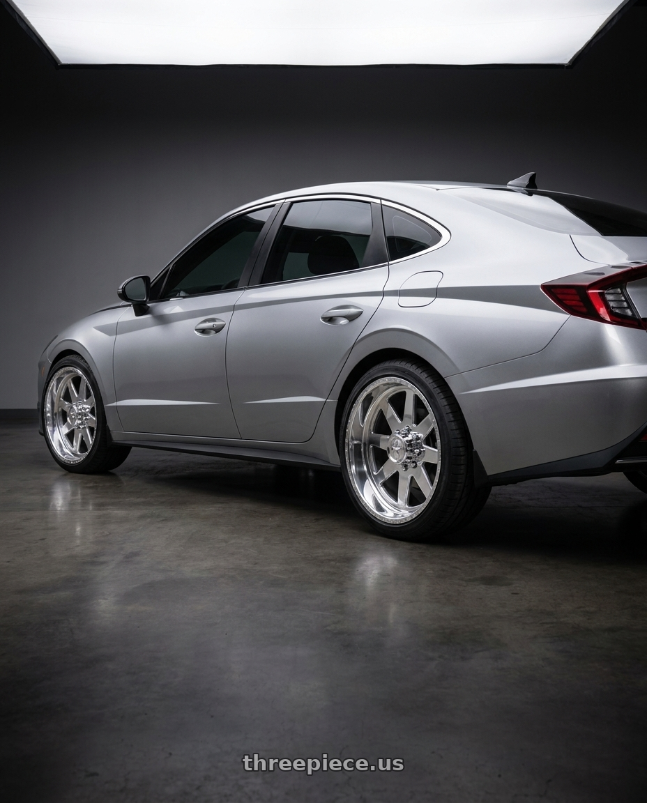 2024 Hyundai Sonata SEL with American Force 11 Independence SS 6X135 20X9 0 POLISHED wheels rear three quarter view square tires