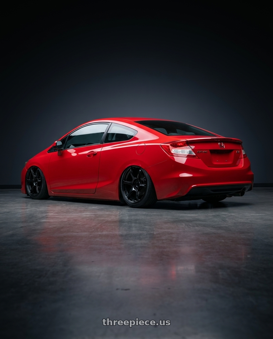 2011 Honda Civic Si with Advan RGIII 5x114.3 18x10+35 Gloss Black wheels rear three quarter view slight stretch tires