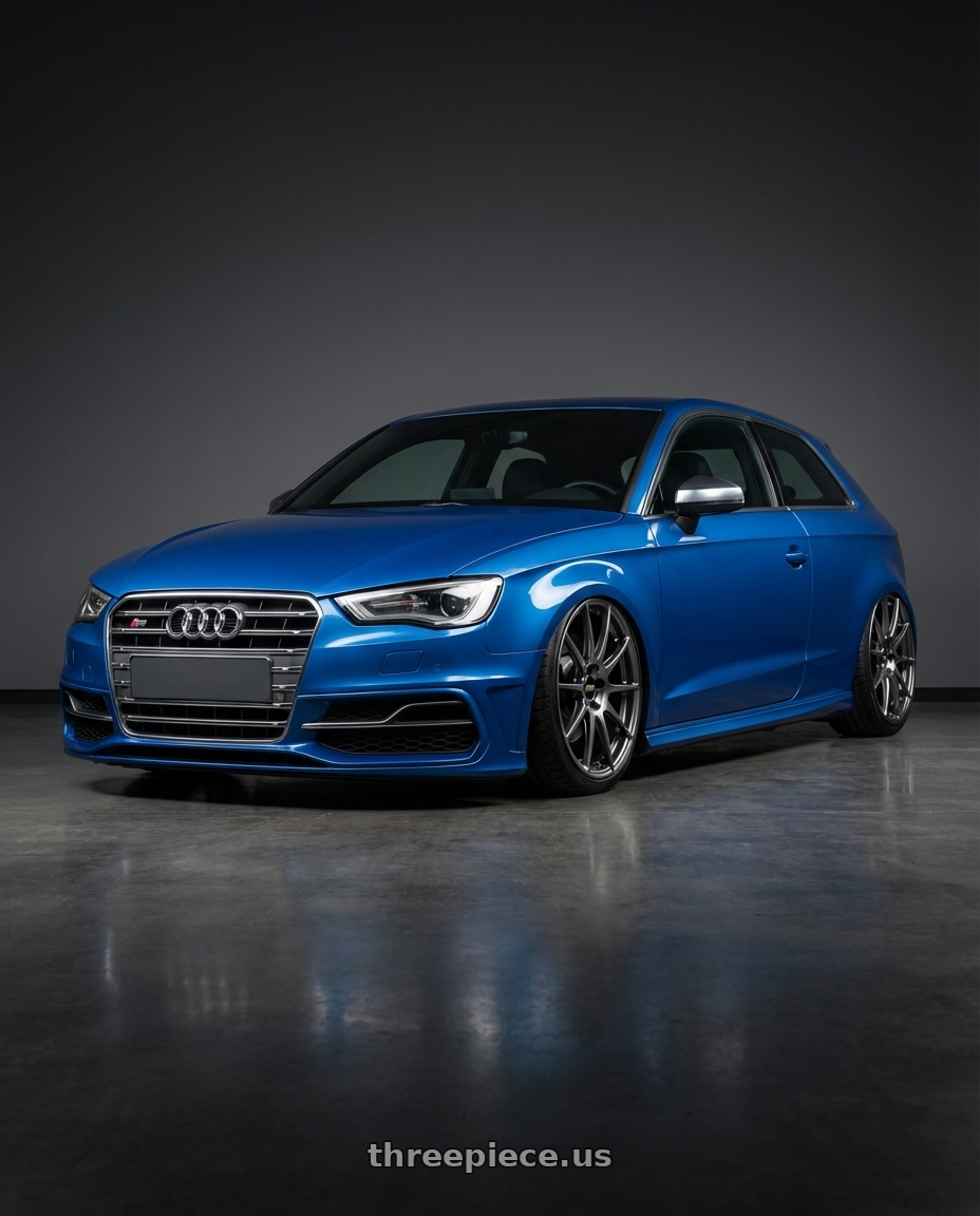 2019 Audi S3 8V with BBS FS 5x112 19x10 +38 PFS Diamond Black wheels front three quarter view stanced stance