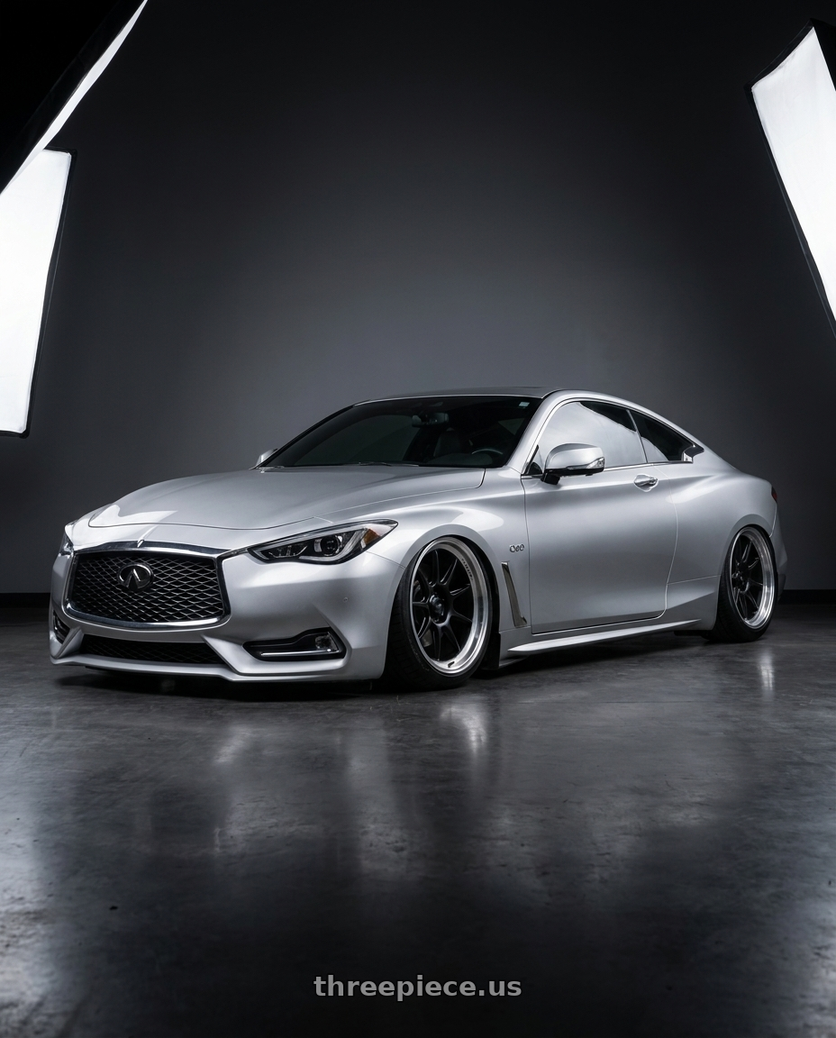 2020 Infiniti Q60 with Konig Countergram 5x114.3 19x11+18 Matte Black / Matte Machined Lip wheels