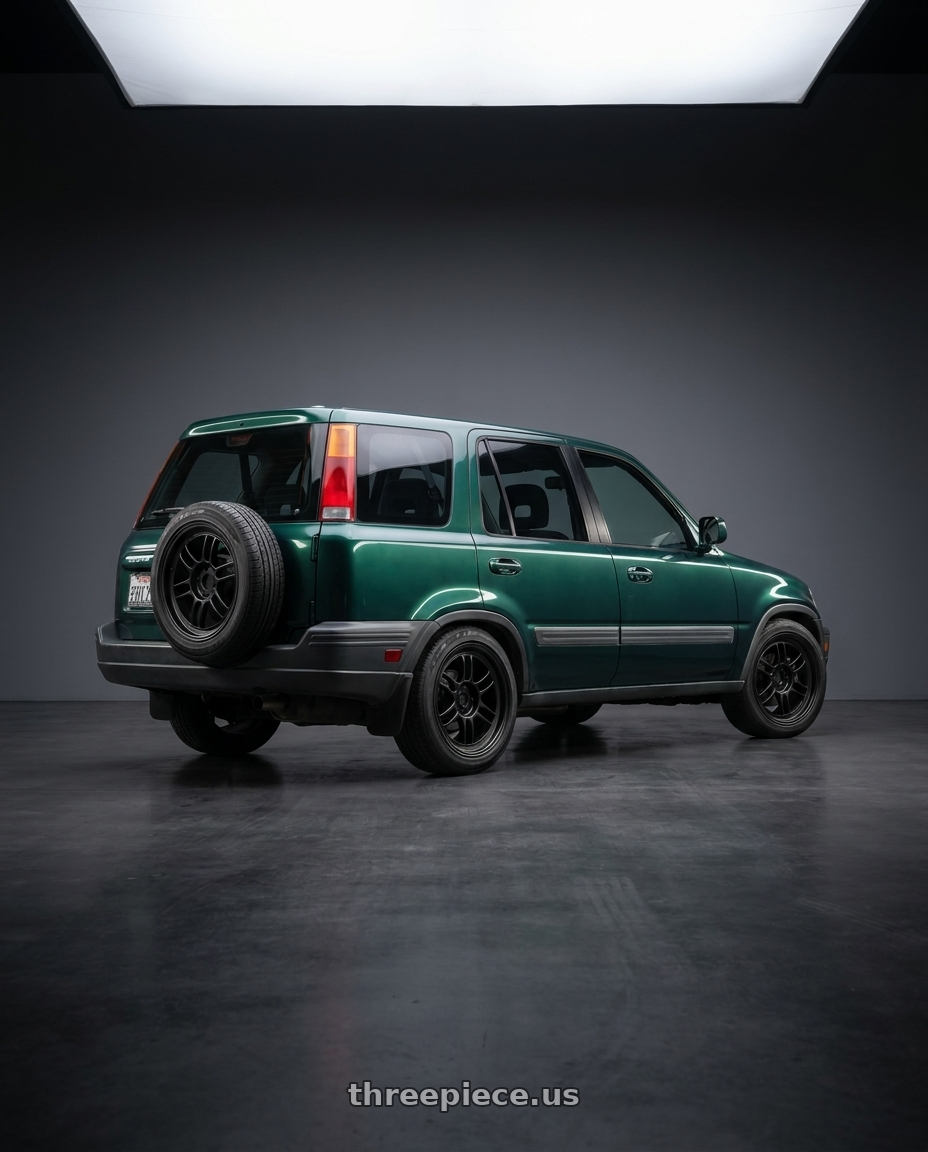 1997 Honda Crv with Enkei RPF1 4x100 14x7+19 Matte Black wheels rear three quarter view slight stretch tires