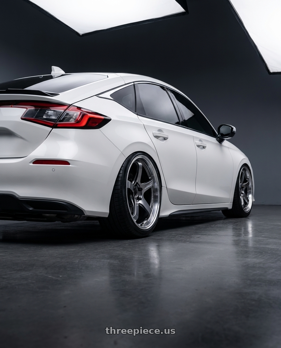 2026 Honda civic  with Advan Racing GT BEYOND 4x100 17x7.0 +45 MACHINING & HYPER PLATINUM BLACK wheels rear three quarter view square tires